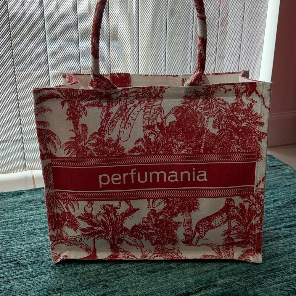 Perfumania Red and White Tote Bag